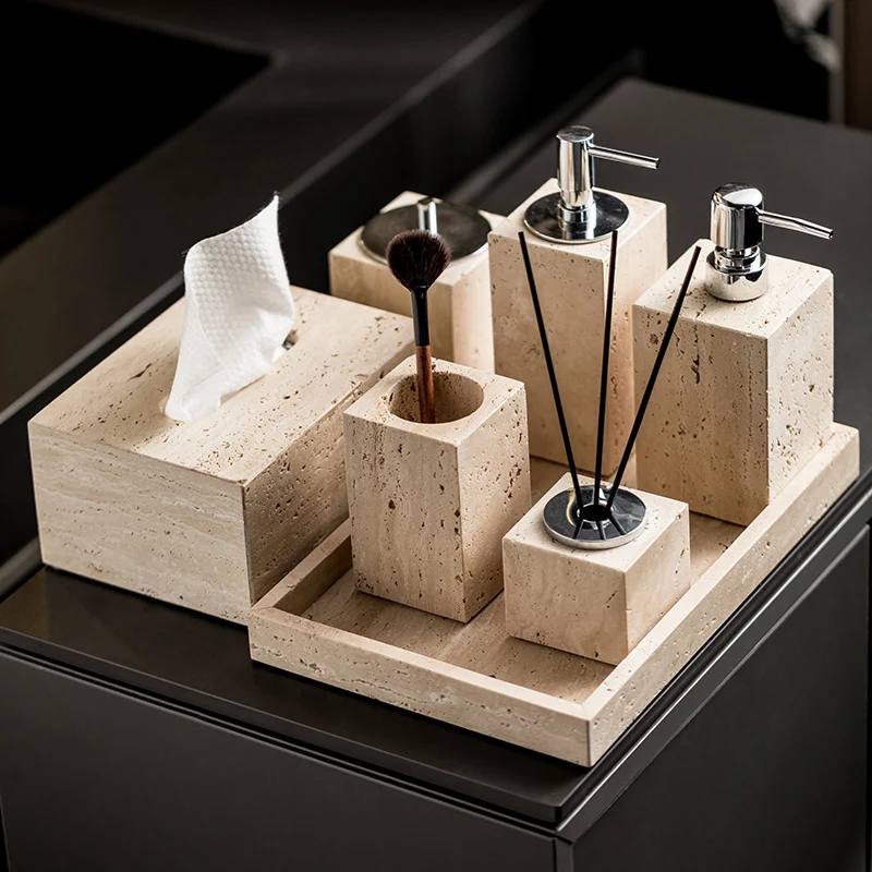 Reed Diffuser Set - Бежевый травертин, набор для ванной комнаты,